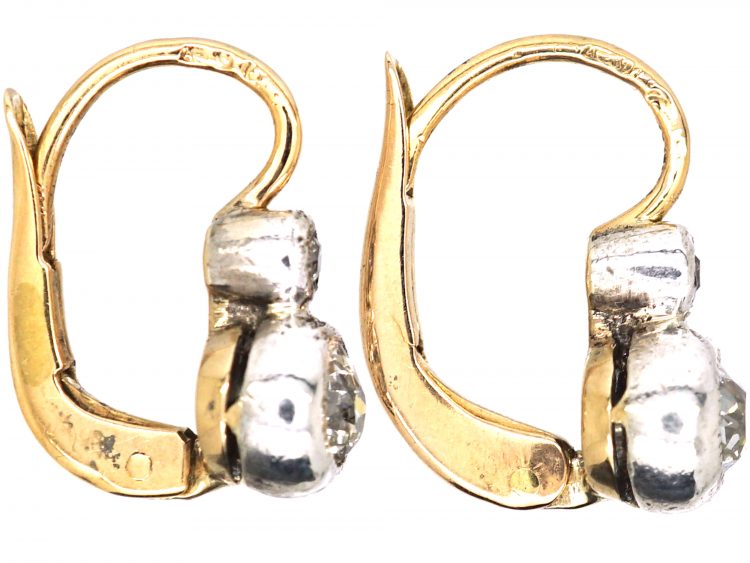 Early 20th Century 14ct Gold & Platinum, Two Stone Diamond Drop Earrings