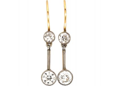 Early 20th Century 14ct Gold & Platinum, Two Stone Diamond Drop Earrings