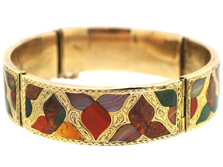 Scottish 19th Century 15ct Gold & Agate Bangle
