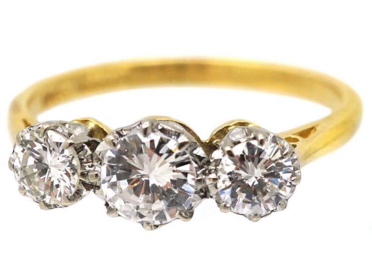 Early 20th Century 18ct Gold & Platinum,Three Stone Diamond Ring
