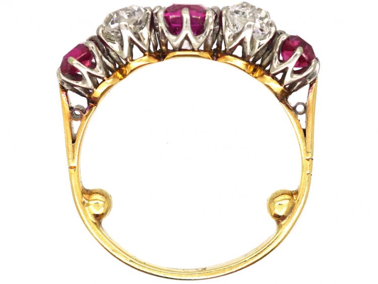 Edwardian 18ct Gold & Platinum, Ruby & Diamond Five Stone Ring