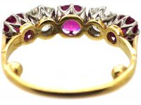 Edwardian 18ct Gold & Platinum, Ruby & Diamond Five Stone Ring