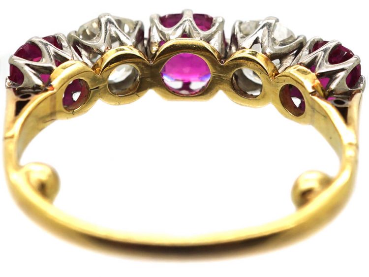 Edwardian 18ct Gold & Platinum, Ruby & Diamond Five Stone Ring