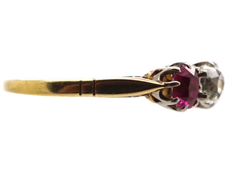 Edwardian 18ct Gold & Platinum, Ruby & Diamond Five Stone Ring