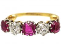 Edwardian 18ct Gold & Platinum, Ruby & Diamond Five Stone Ring