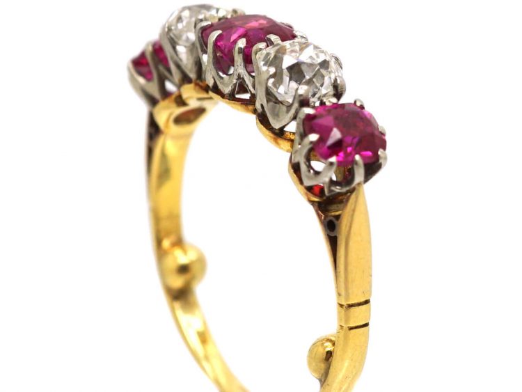 Edwardian 18ct Gold & Platinum, Ruby & Diamond Five Stone Ring
