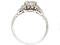 Art Deco Platinum Solitaire Diamond Ring with Diamond Set Shoulders