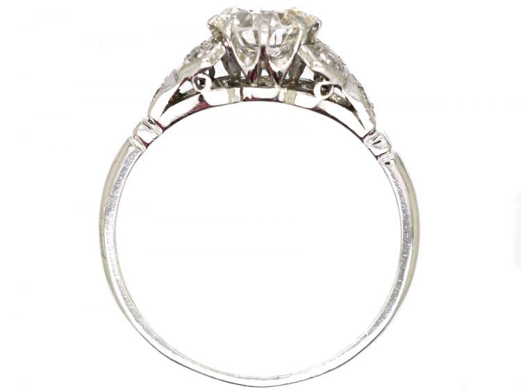 Art Deco Platinum Solitaire Diamond Ring with Diamond Set Shoulders
