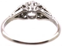 Art Deco Platinum Solitaire Diamond Ring with Diamond Set Shoulders