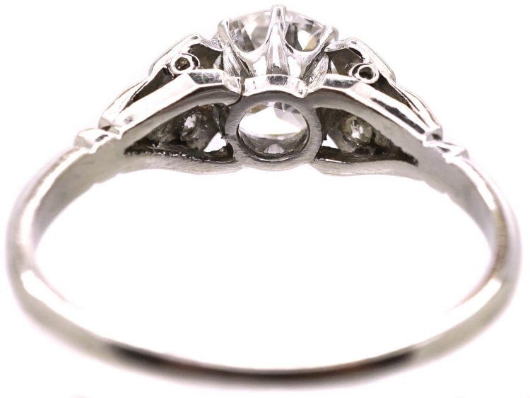 Art Deco Platinum Solitaire Diamond Ring with Diamond Set Shoulders
