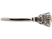 Art Deco Platinum Solitaire Diamond Ring with Diamond Set Shoulders