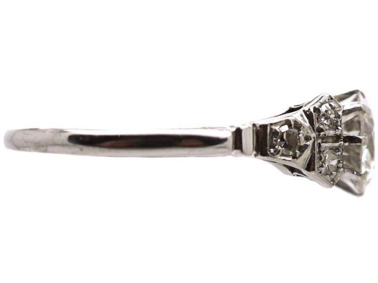 Art Deco Platinum Solitaire Diamond Ring with Diamond Set Shoulders