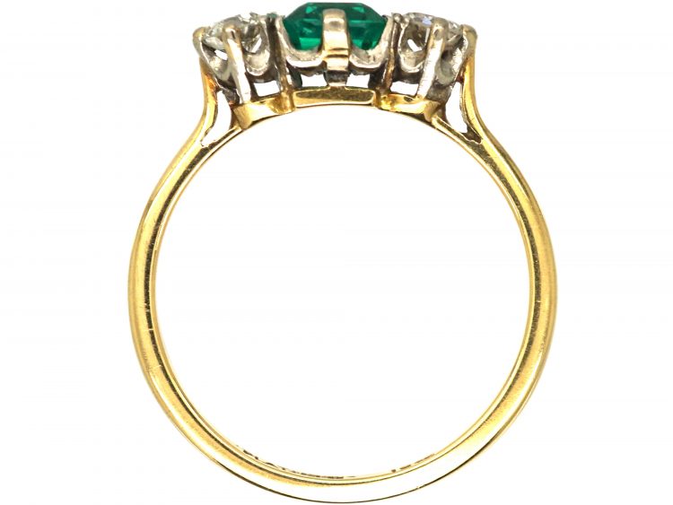 Edwardian 18ct Gold, Emerald & Diamond Three Stone Ring