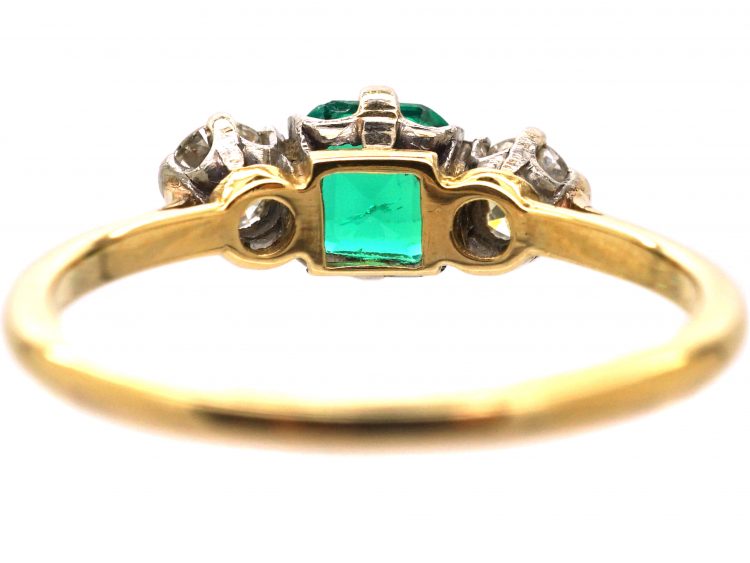 Edwardian 18ct Gold, Emerald & Diamond Three Stone Ring
