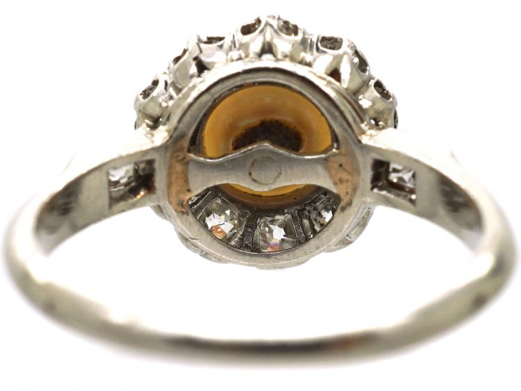 French Early 20th Century Platinum, Diamond & Natural Pearl Cluster Ring