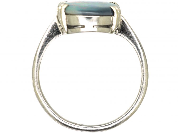 Art Deco 18ct White Gold Ring set with a Large Black Opal