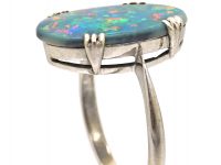 Art Deco 18ct White Gold Ring set with a Large Black Opal