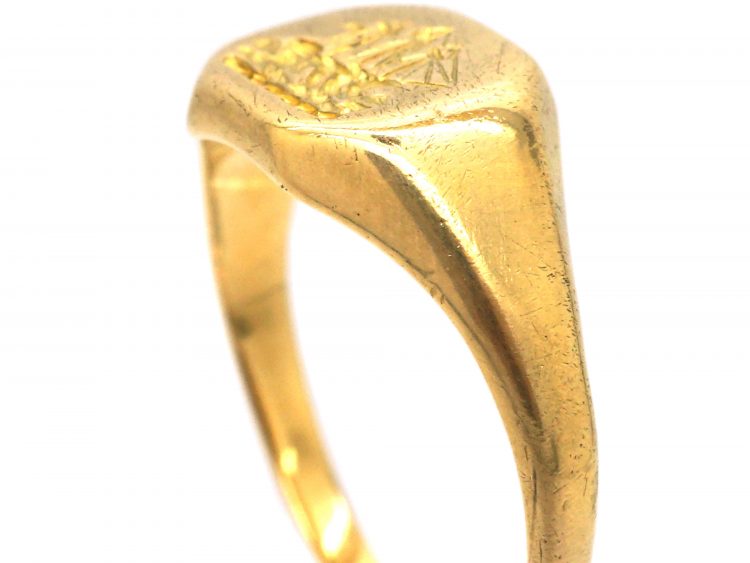 Edwardian 18ct Gold Signet Ring with Intaglio of a Sailing Ship by Cropp & Farr