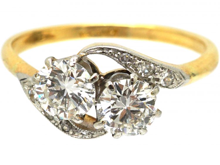 Early 20th Century 18ct Gold & Platinum, Crossover Diamond Ring