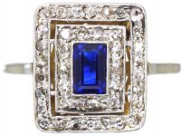 Early 20th Century 18ct Gold & Platinum Rectangular Ring set a Sapphire & Diamonds