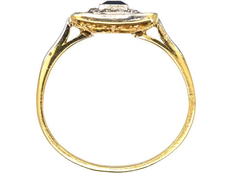 Early 20th Century 18ct Gold & Platinum Rectangular Ring set a Sapphire & Diamonds