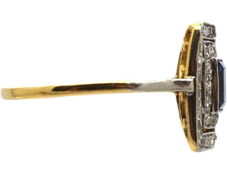 Early 20th Century 18ct Gold & Platinum Rectangular Ring set a Sapphire & Diamonds