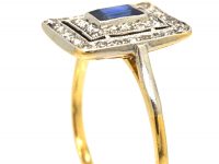 Early 20th Century 18ct Gold & Platinum Rectangular Ring set a Sapphire & Diamonds