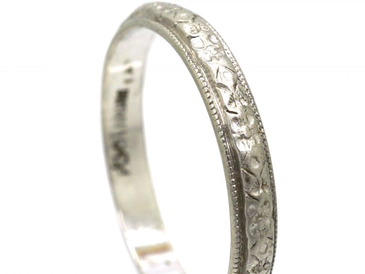 Early 20th Century Platinum Wedding Ring with Orange Blossom Motif