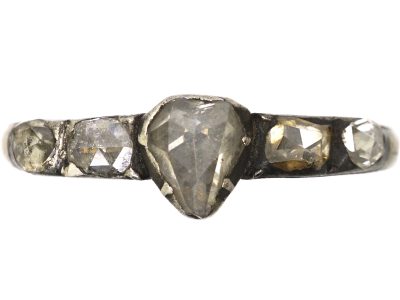 Mid 18th Century Rose Diamond Ring with Heart Shaped Rose Diamond in the Centre