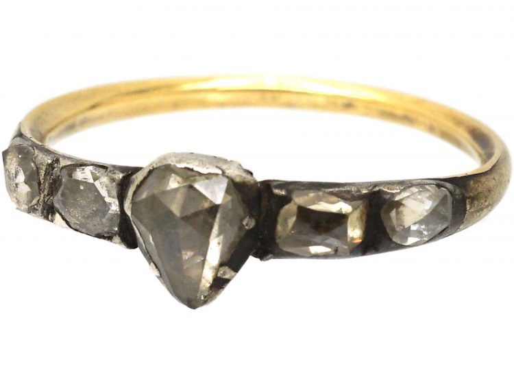 Mid 18th Century Rose Diamond Ring with Heart Shaped Rose Diamond in the Centre