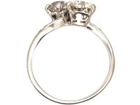 Edwardian Platinum, Two Stone Diamond Crossover Ring with Diamond Set Shoulders