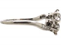 Edwardian Platinum, Two Stone Diamond Crossover Ring with Diamond Set Shoulders
