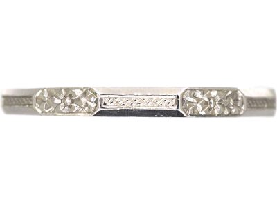 Art Deco Platinum Wedding Ring with Engraved Orange Blossom Detail