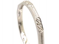 Art Deco Platinum Wedding Ring with Engraved Orange Blossom Detail