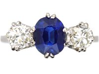 Early 20th Century Platinum, Sapphire & Diamond Three Stone Ring
