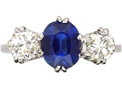 Early 20th Century Platinum, Sapphire & Diamond Three Stone Ring