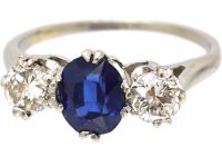 Early 20th Century Platinum, Sapphire & Diamond Three Stone Ring