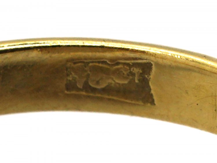 Edwardian 18ct Gold Ring set with a Large Opal with Diamond Shoulders