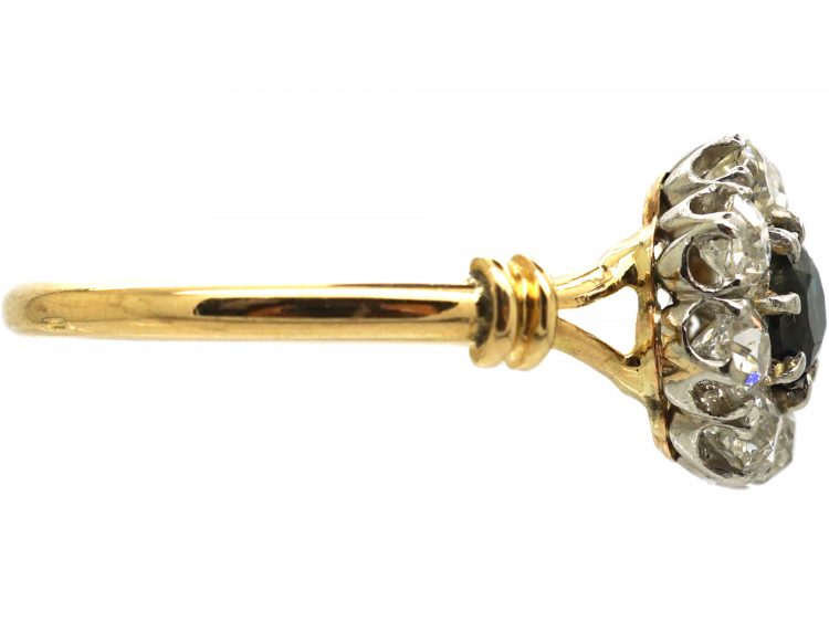 Edwardian 18ct Gold & Platinum, Green Sapphire & Diamond Cluster Ring