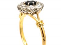Edwardian 18ct Gold & Platinum, Green Sapphire & Diamond Cluster Ring