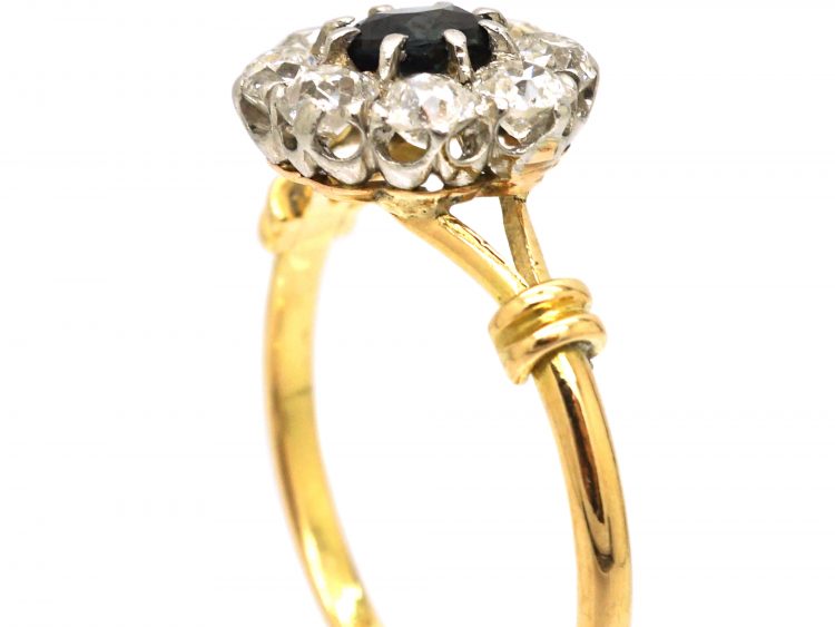 Edwardian 18ct Gold & Platinum, Green Sapphire & Diamond Cluster Ring