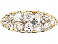 Victorian 18ct Gold Boat Shaped Carved Half Hoop Ring set with Two Rows of Diamonds