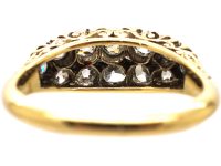 Victorian 18ct Gold Boat Shaped Carved Half Hoop Ring set with Two Rows of Diamonds