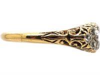 Victorian 18ct Gold Boat Shaped Carved Half Hoop Ring set with Two Rows of Diamonds