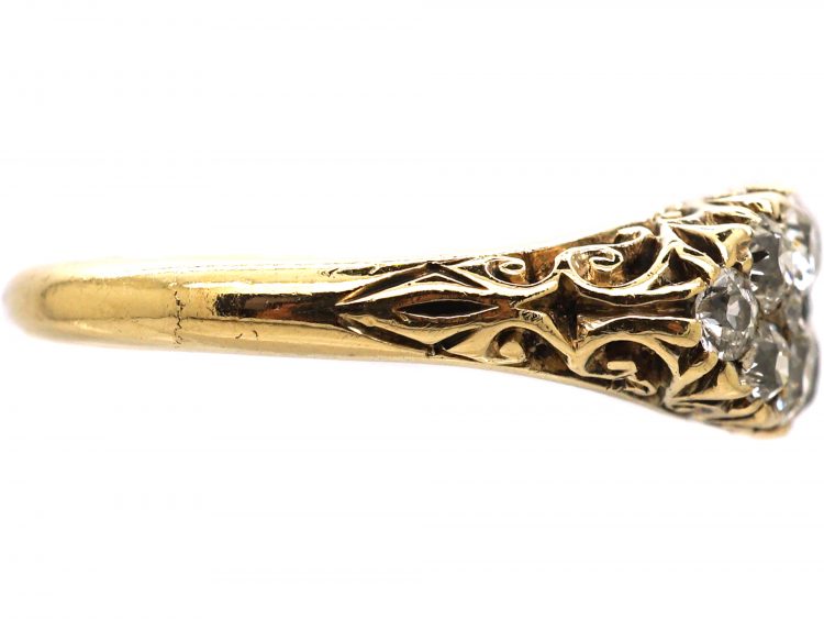 Victorian 18ct Gold Boat Shaped Carved Half Hoop Ring set with Two Rows of Diamonds
