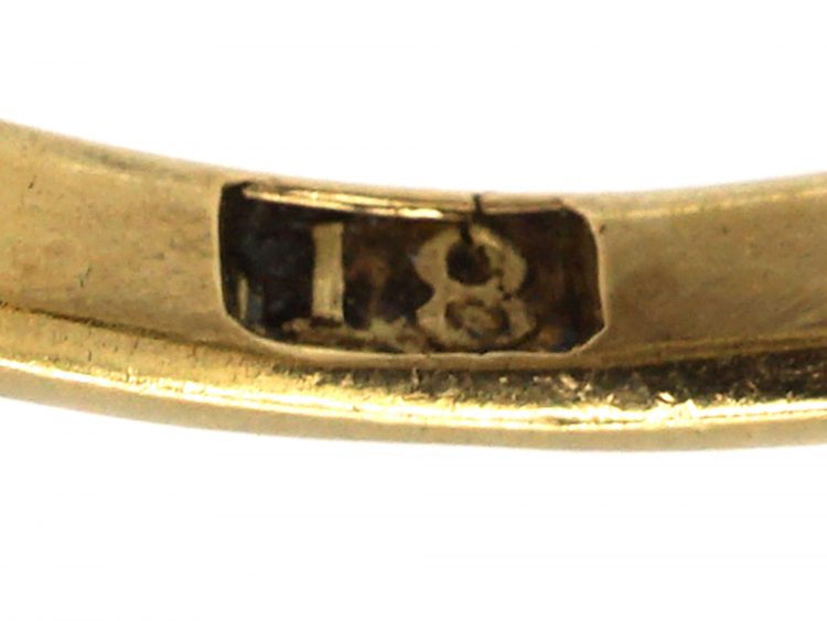 Victorian 18ct Gold Boat Shaped Carved Half Hoop Ring set with Two Rows of Diamonds