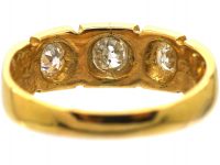 Victorian 18ct Gold, Black Enamel Three Stone Diamond Ring