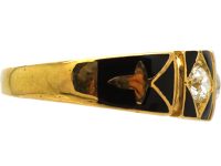 Victorian 18ct Gold, Black Enamel Three Stone Diamond Ring