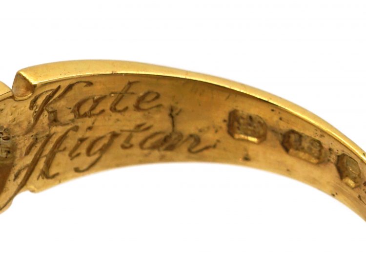 Victorian 18ct Gold, Black Enamel Three Stone Diamond Ring