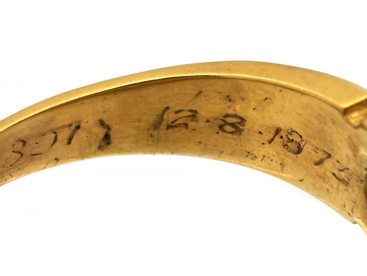 Victorian 18ct Gold, Black Enamel Three Stone Diamond Ring